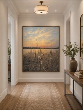 Sunset Marsh Wall Art - Blue & Gold Kawartha Lakes Pigeon 12x12”